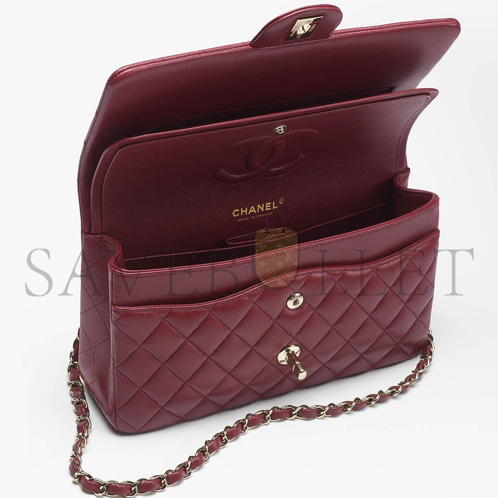Ch*el classic 11.12 handbag lambskin & gold-tone metal burgundy a01112 (25.5*15.5*6.5cm)